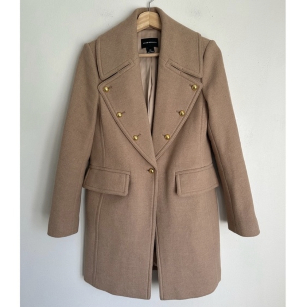 Club Monaco Camel Wool Button Detail Pea Coat